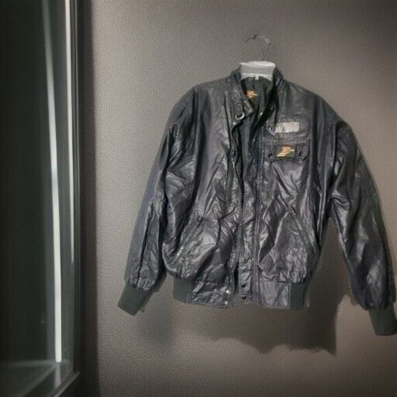 Vintage Star Gear 1980s Windbreaker Jacket Size Large Black Zip Pockets Retro - Picture 2 of 15